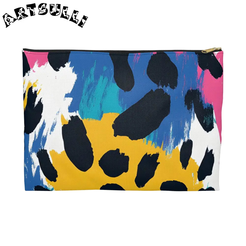Abstract Animal Print x Paint Flat Pouch, Artsulli - Art is Long, Life is Short, Bags, Size, Large, Color, Black zipper, , , 32414648957770217078