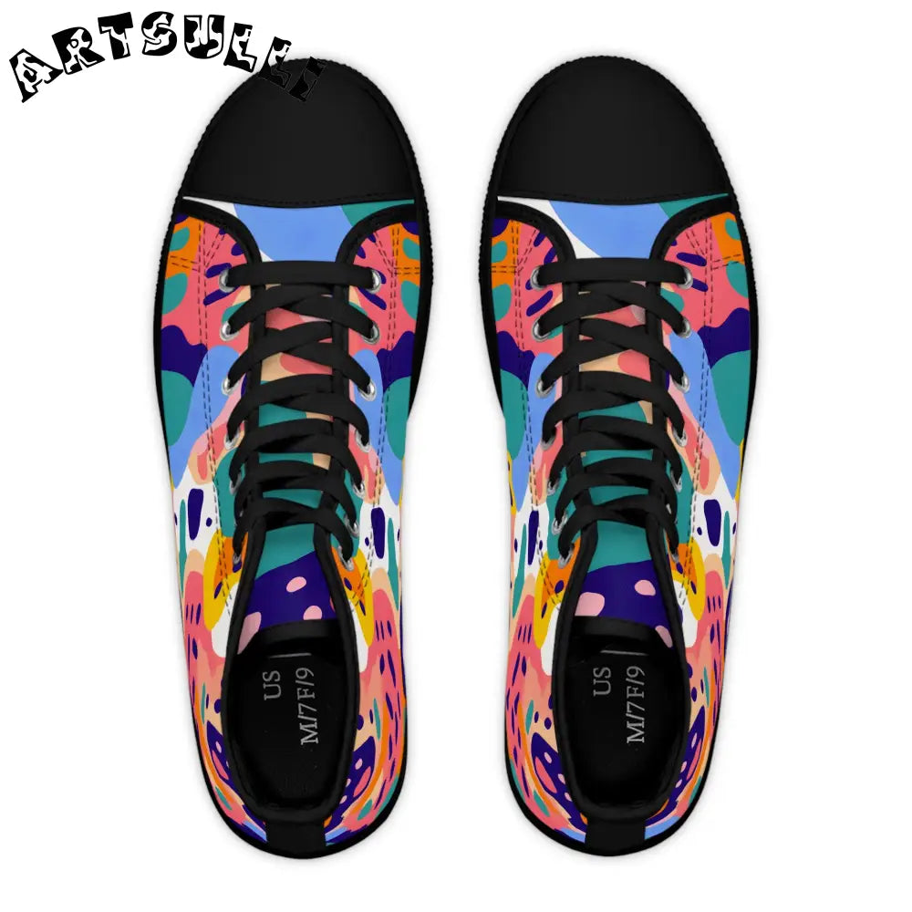 JAKKOUTTHEBXX Abstract Art Women’s Multi-Color High Top Sneakers Features Breathable Polyester 2025