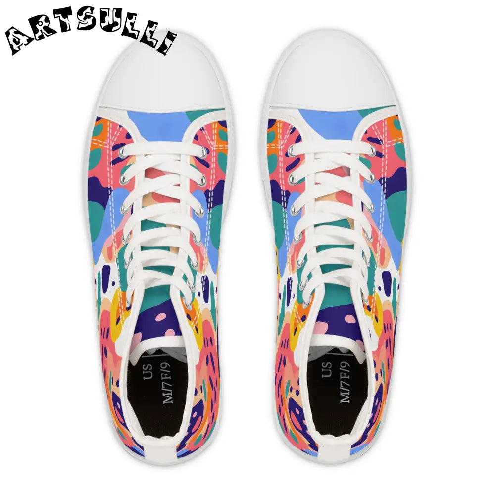 JAKKOUTTHEBXX Abstract Art Women’s Multi-Color High Top Sneakers Features Breathable Polyester 2025