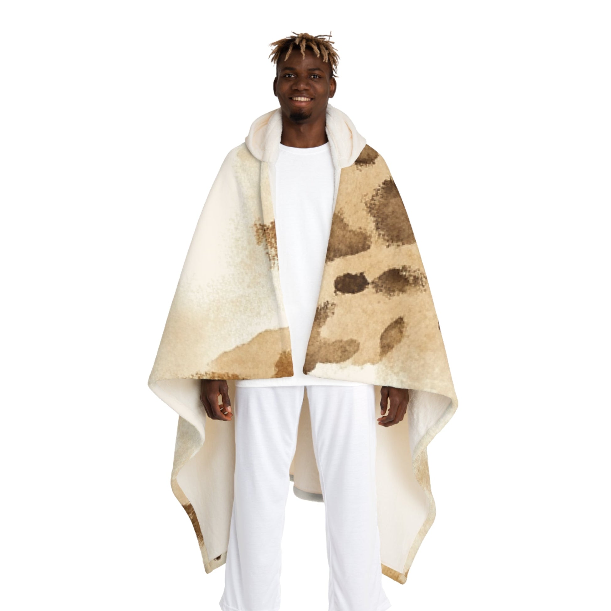 Abstract Brown and Tan Hooded Fleece Blanket, Artsulli - Art is Long, Life is Short, All Over Prints, Size, One size, Color, Cream, , , 25156780796594916798
