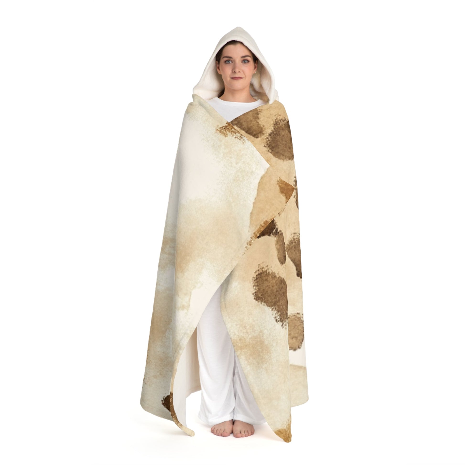 Abstract Brown and Tan Hooded Fleece Blanket, Artsulli - Art is Long, Life is Short, All Over Prints, , , , , , , 