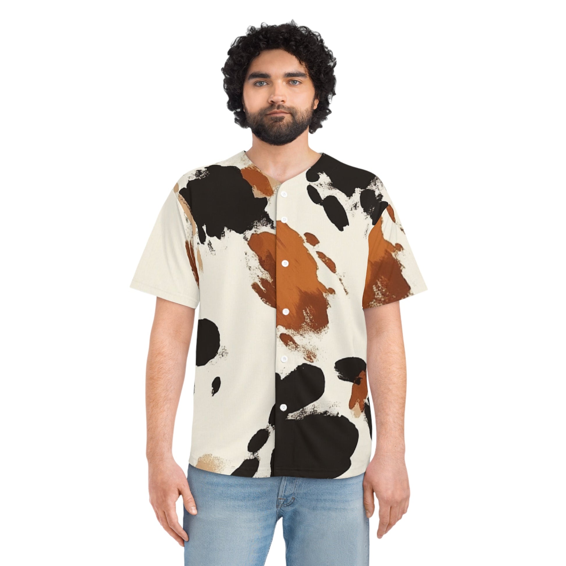 Abstract Cow Print Baseball Jersey, Artsulli - Art is Long, Life is Short, All Over Prints, , , , , , , 