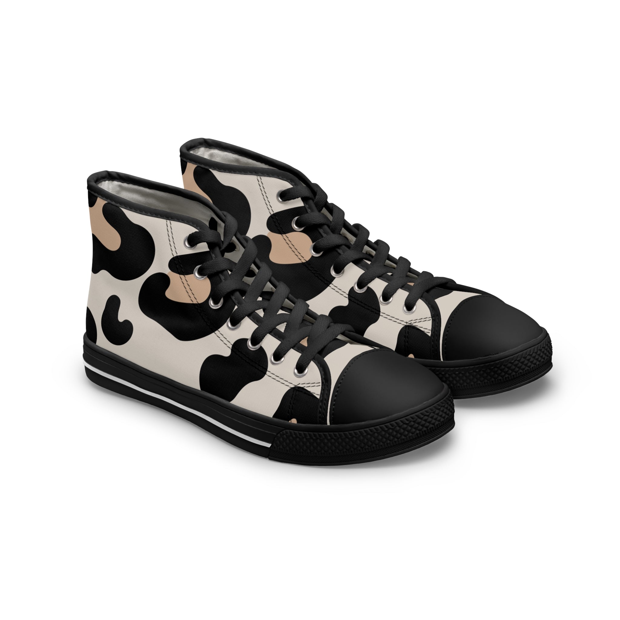 Abstract Cow Print High Top Sneakers, Artsulli - Art is Long, Life is Short, Shoes, Size, US 5.5, Color, Black sole, , , 33739156916124722227