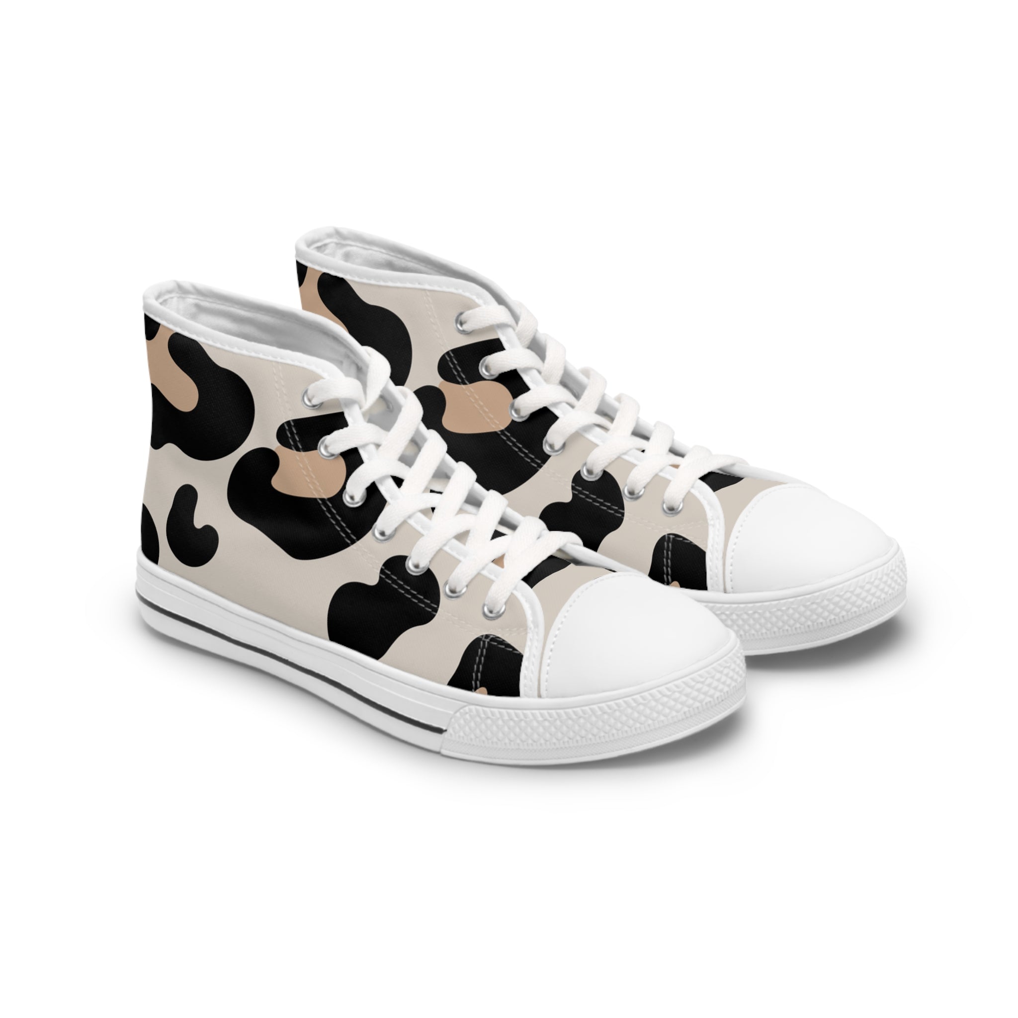 Abstract Cow Print High Top Sneakers, Artsulli - Art is Long, Life is Short, Shoes, Size, US 5.5, Color, White sole, , , 11002436151289139530