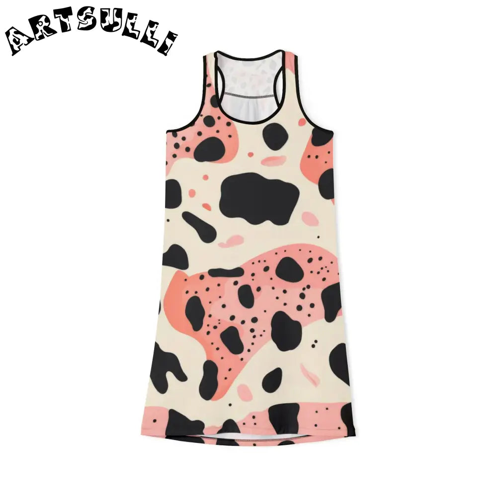 Abstract Cow Print Jersey-Knit Tank Dress, Artsulli - Art is Long, Life is Short, Tank Top, Size, XS, Color, Black, , , 86789765460866