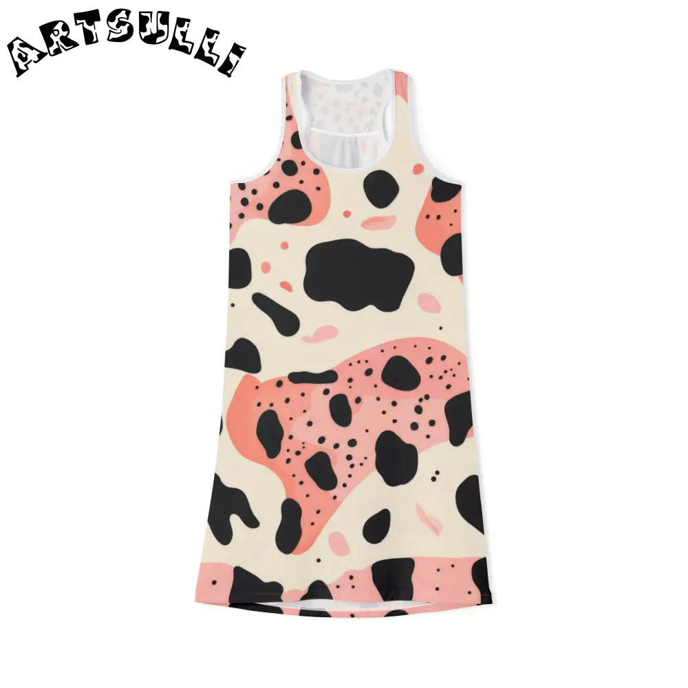 Abstract Cow Print Jersey-Knit Tank Dress, Artsulli - Art is Long, Life is Short, Tank Top, Size, XS, Color, White, , , 86799607786273
