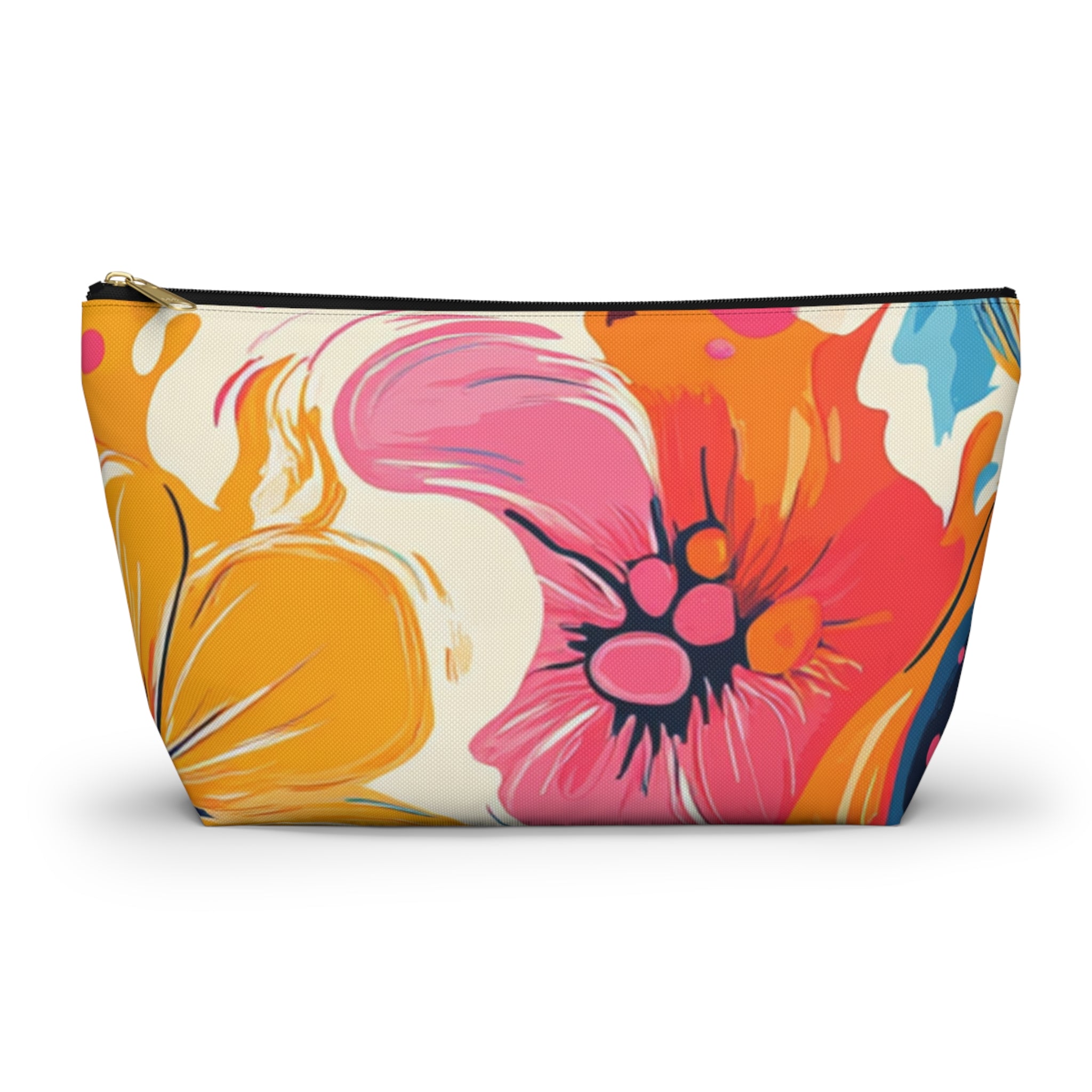 Abstract Floral Accessory Pouch, Artsulli - Art is Long, Life is Short, Bags, Size, Large, Color, Black zipper, , , 30568189170162362430