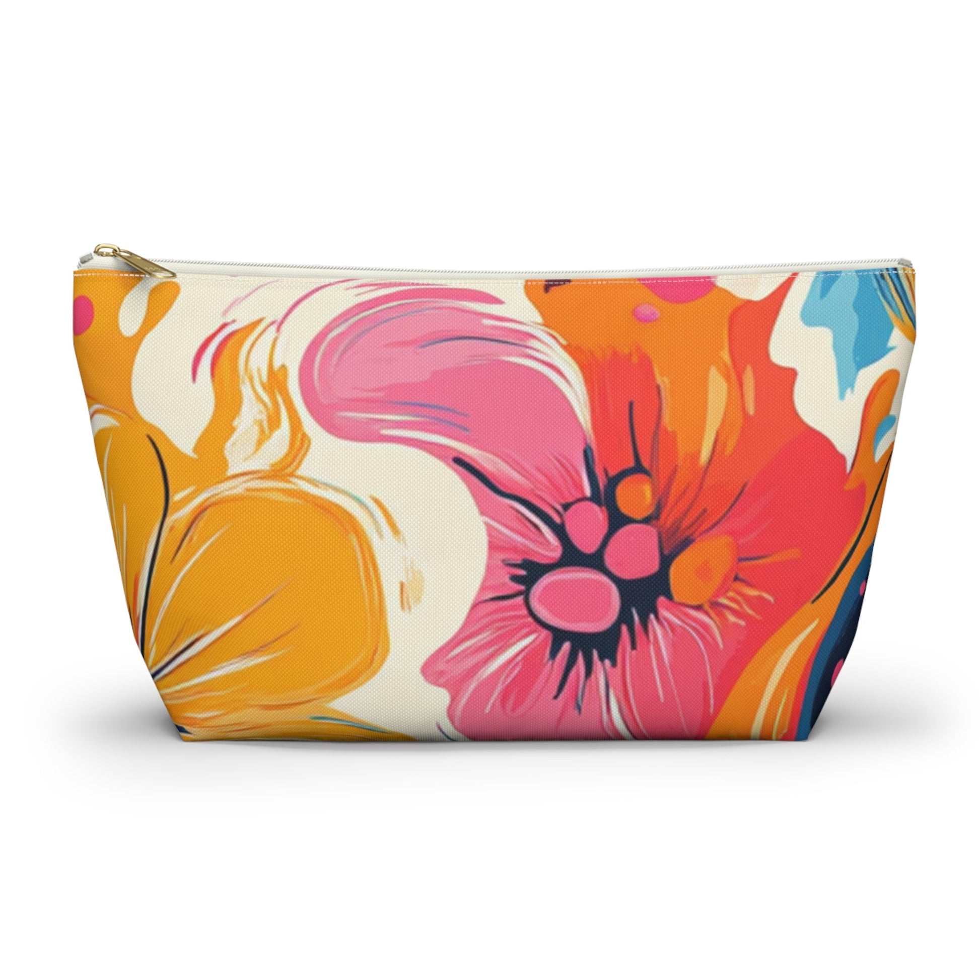 Abstract Floral Accessory Pouch, Artsulli - Art is Long, Life is Short, Bags, Size, Large, Color, White zipper, , , 25640448464059929468