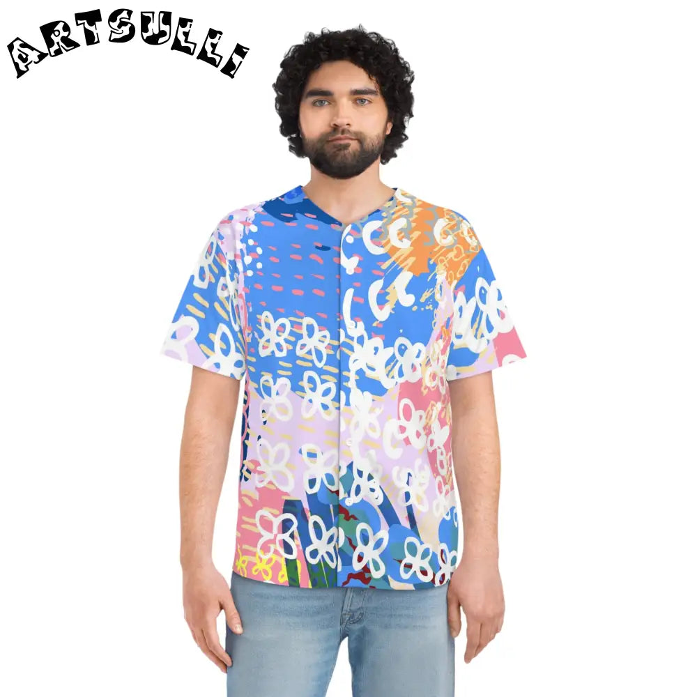 Abstract Floral Brushstroke Baseball Jersey, Artsulli - Art is Long, Life is Short, All Over Prints, , , , , , , 
