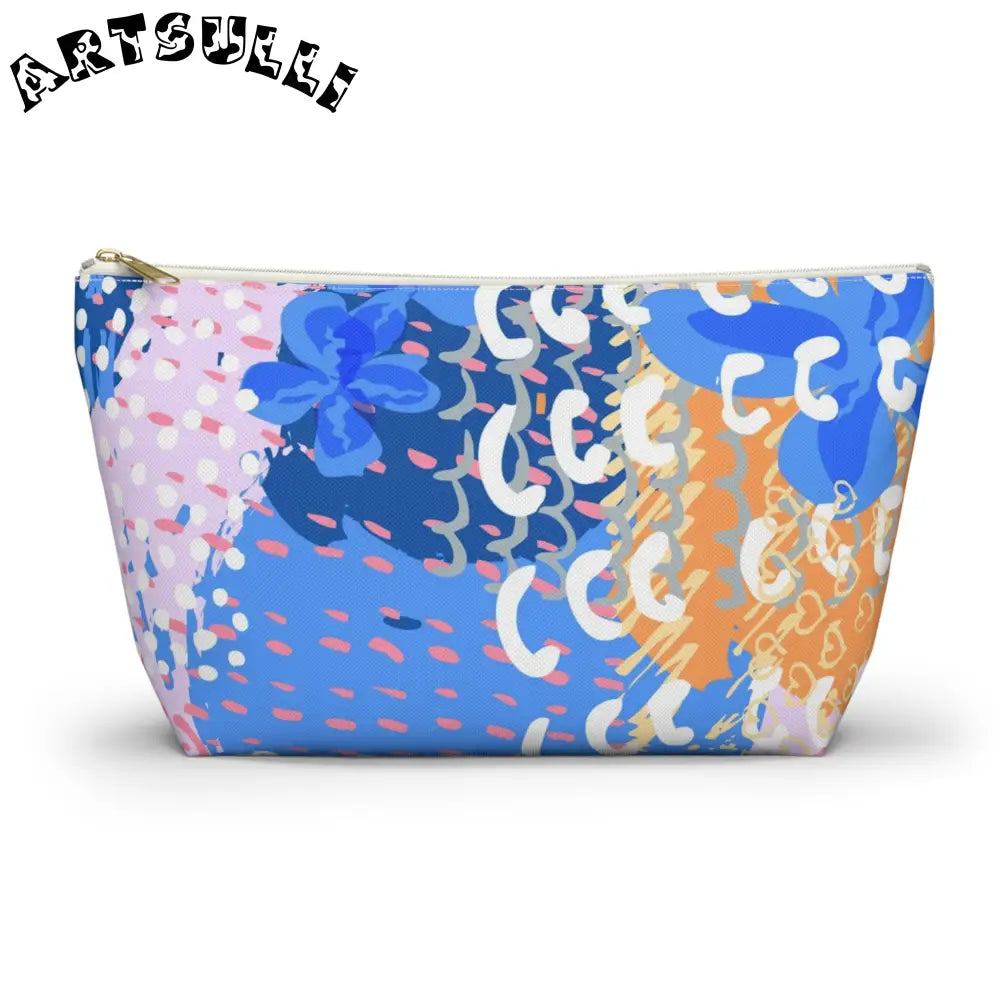 Abstract Floral T-Bottom Cosmetic Travel Bag, Artsulli - Art is Long, Life is Short, Bags, Size, Large, Color, White zipper, , , 12496594754579623809