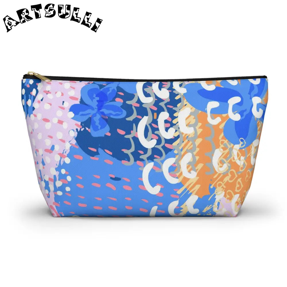 Abstract Floral T-Bottom Cosmetic Travel Bag, Artsulli - Art is Long, Life is Short, Bags, Size, Large, Color, Black zipper, , , 84175088145169353329