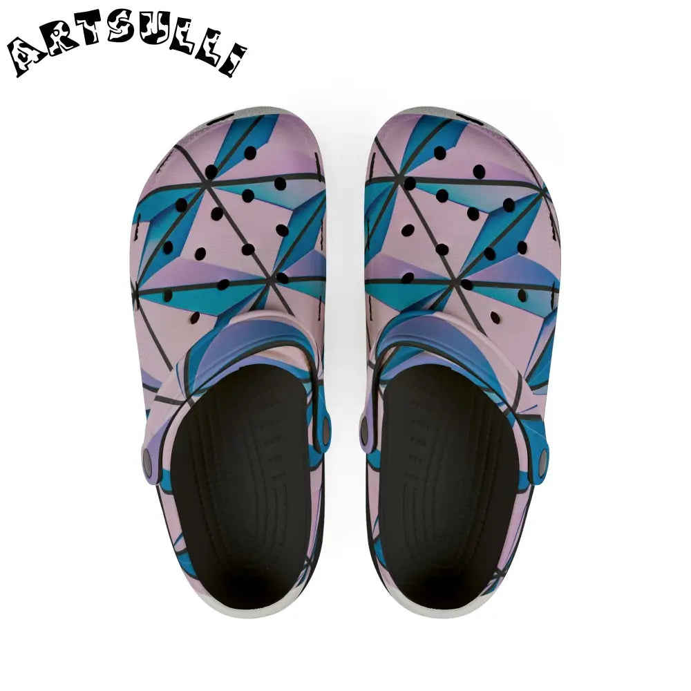 Abstract Geometric EVA Foam Clogs, Artsulli - Art is Long, Life is Short, Shoes, Size, US 6 (Women's), Color, Black, , , 82901172269164146824