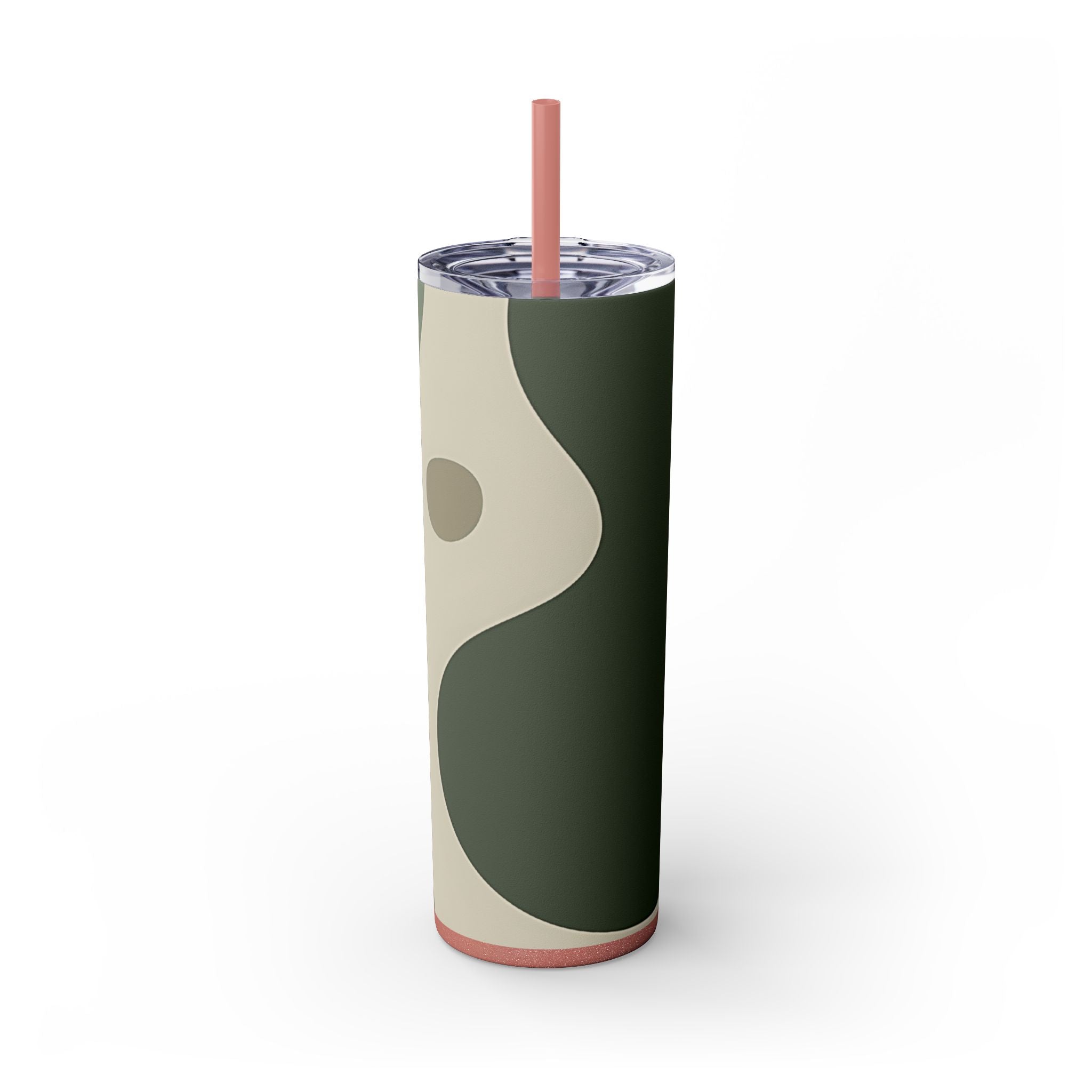 Abstract Green and Beige Maars Skinny Tumbler, Artsulli - Art is Long, Life is Short, Mug, Finish, Glossy, Color, Glitter Dusty Rose, Size, 20oz, 19260564566875393853