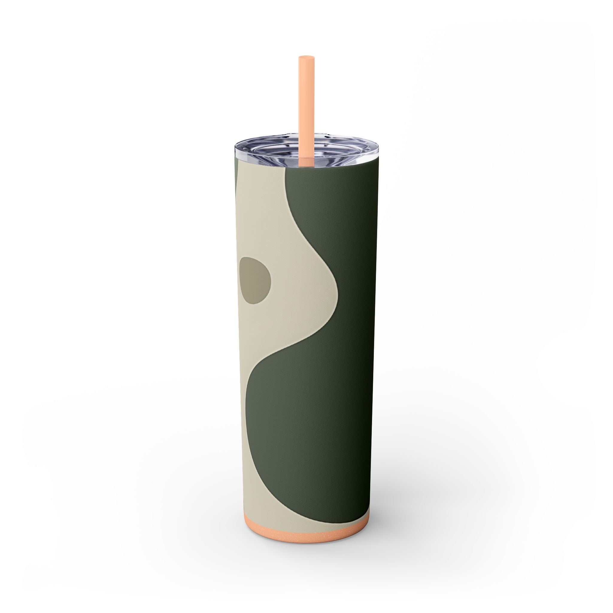 Abstract Green and Beige Maars Skinny Tumbler, Artsulli - Art is Long, Life is Short, Mug, Finish, Glossy, Color, Glitter Blush, Size, 20oz, 43922468953016193390