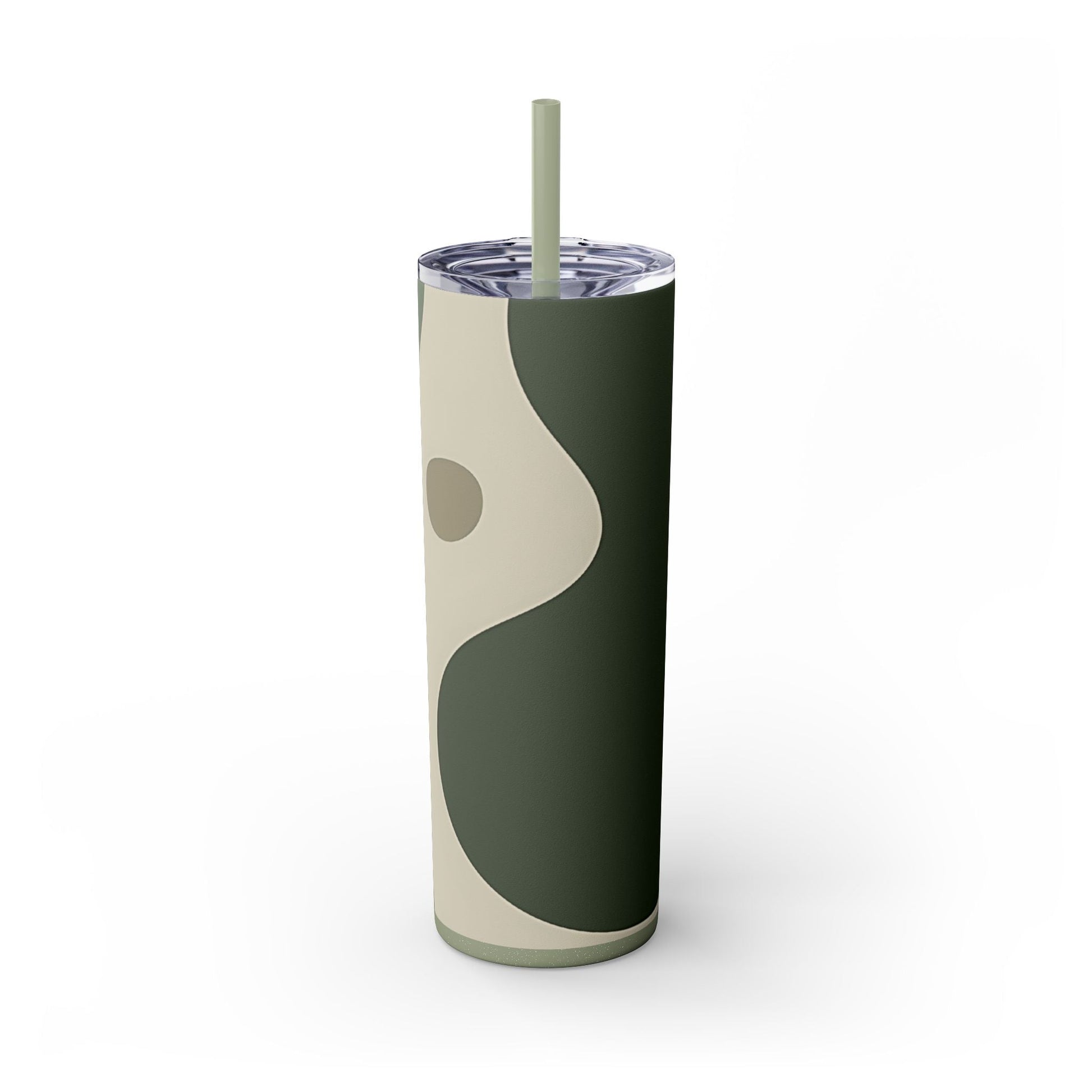 Abstract Green and Beige Maars Skinny Tumbler, Artsulli - Art is Long, Life is Short, Mug, Finish, Glossy, Color, Glitter Seascape, Size, 20oz, 69744867090081464917