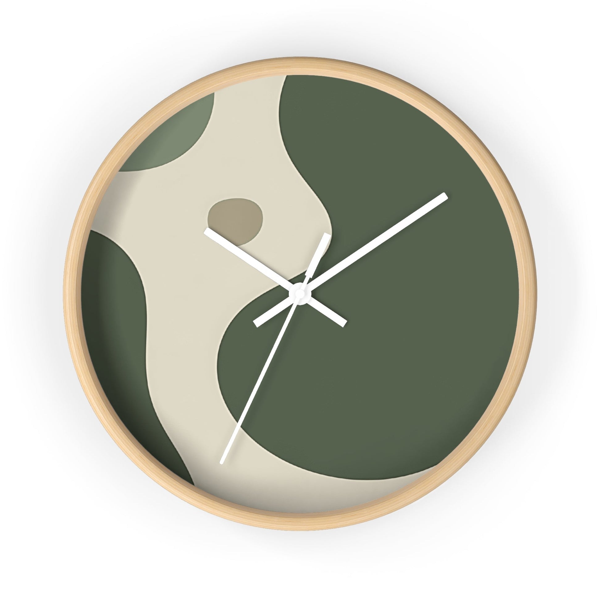 Abstract Green and Beige Wall Clock, Artsulli - Art is Long, Life is Short, Home Decor, Color, Wooden Base, Hands, White, Size, 10", 76206484707539289571