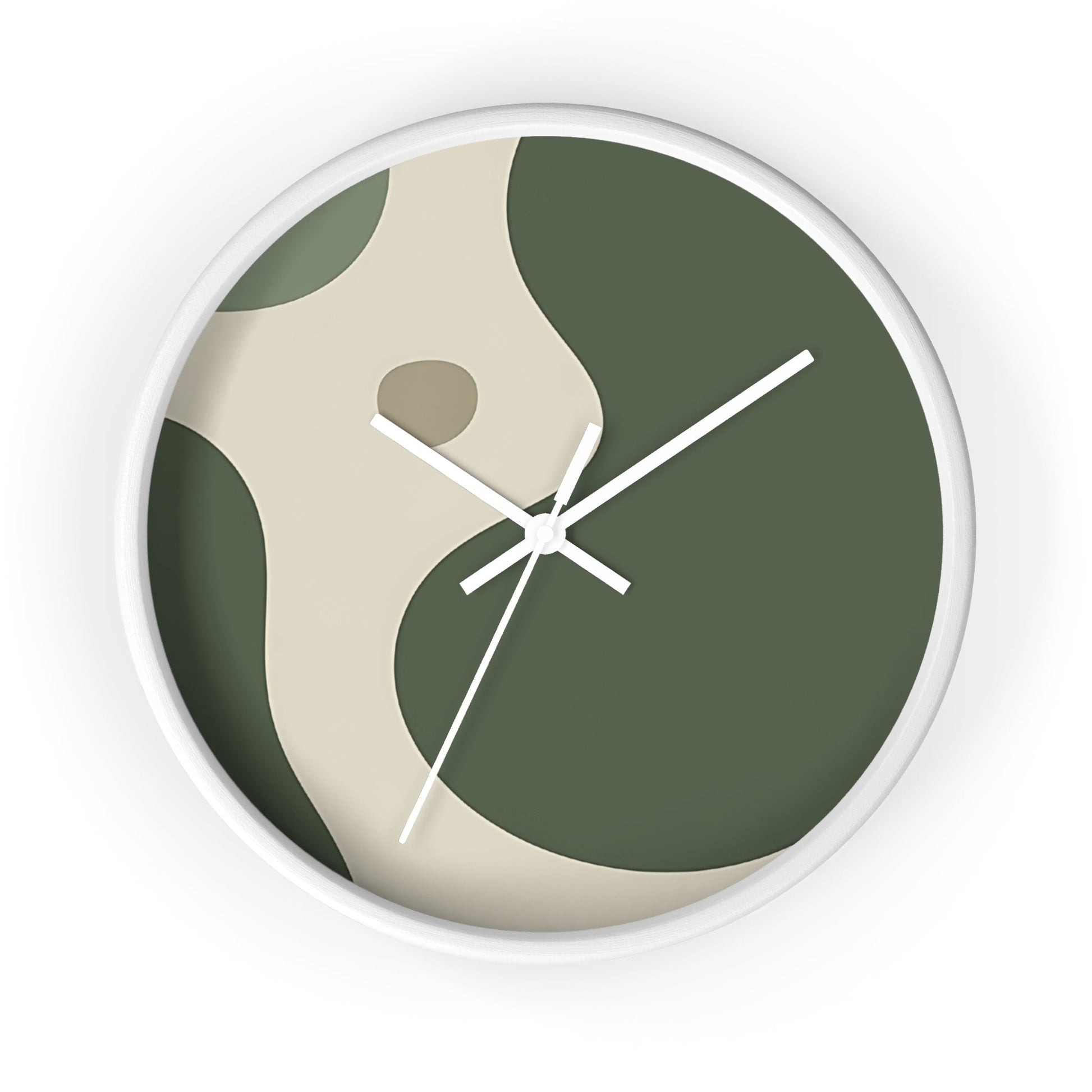 Abstract Green and Beige Wall Clock, Artsulli - Art is Long, Life is Short, Home Decor, Color, White Base, Hands, White, Size, 10", 21726446233284901096