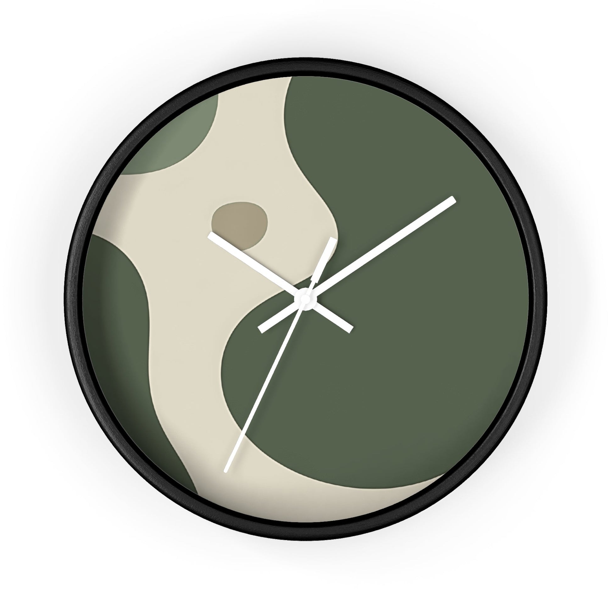 Abstract Green and Beige Wall Clock, Artsulli - Art is Long, Life is Short, Home Decor, Color, Black Base, Hands, White, Size, 10", 27032833454001364887