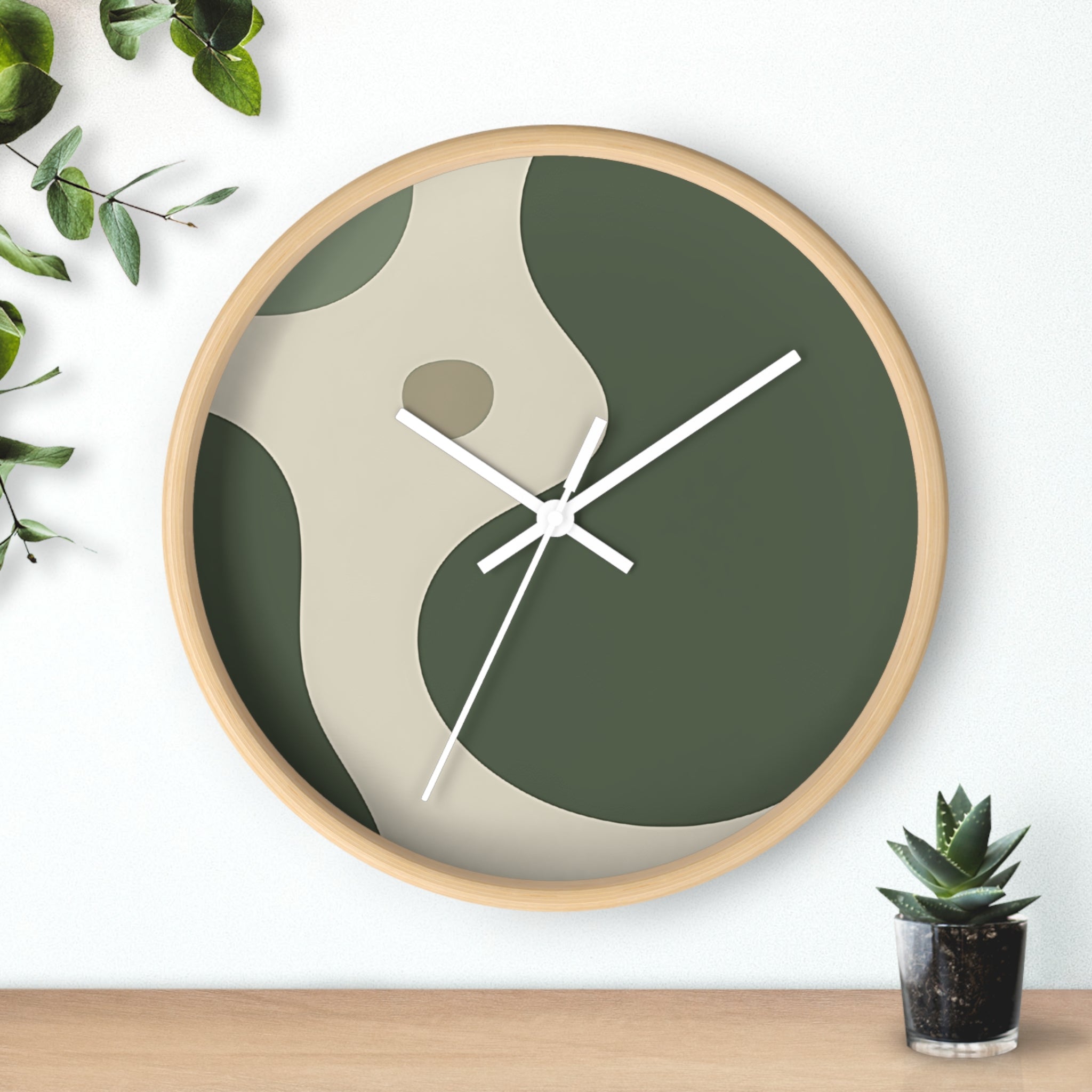 Abstract Green and Beige Wall Clock, Artsulli - Art is Long, Life is Short, Home Decor, , , , , , , 