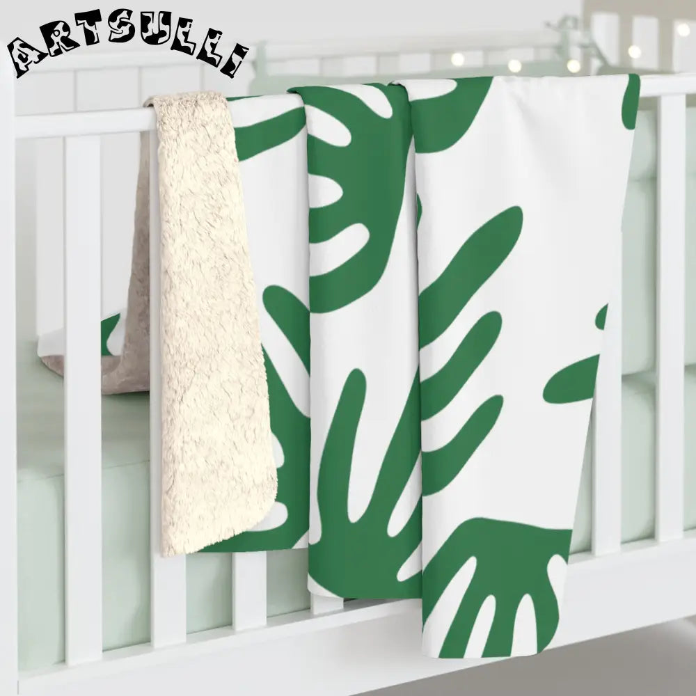 JAKKOUTTHEBXX Abstract Green Leaf Cozy Fleece Blanket 2025