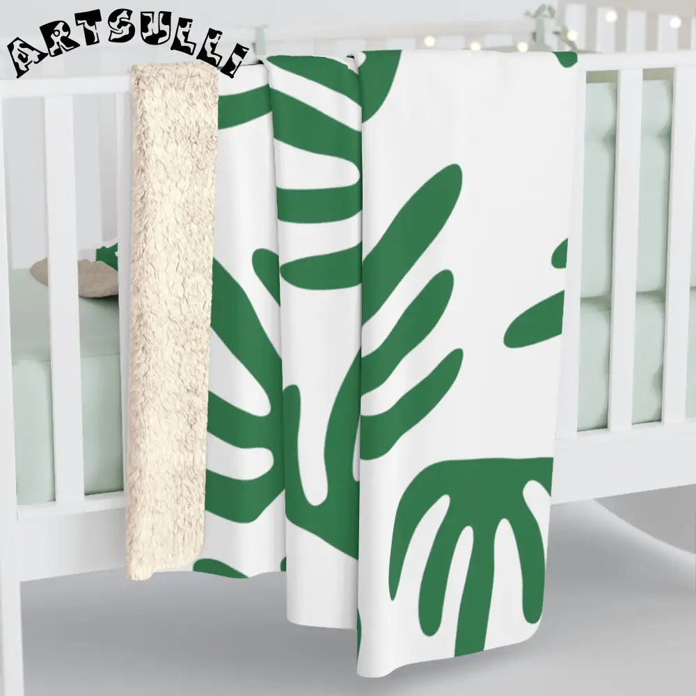 JAKKOUTTHEBXX Abstract Green Leaf Cozy Fleece Blanket 2025