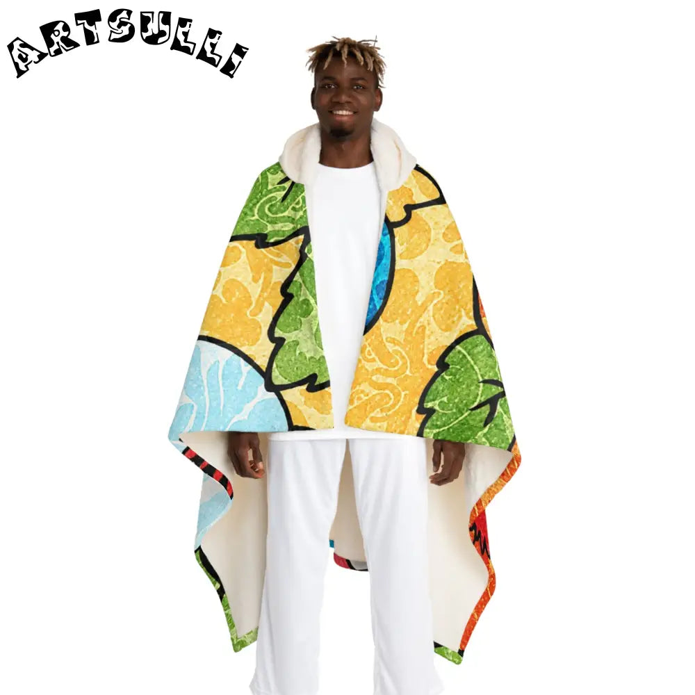 Abstract Hooded Sherpa Blanket Delivers Fuzzy Warmth, Artsulli - Art is Long, Life is Short, All Over Prints, Size, One size, Color, Cream, , , 14582555147228199236