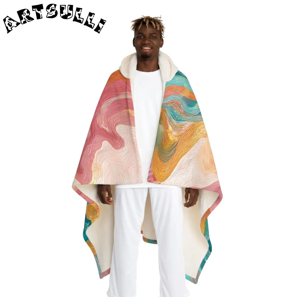 Abstract Hooded Sherpa Blanket Delivers Fuzzy Warmth, Artsulli - Art is Long, Life is Short, All Over Prints, Size, One size, Color, Cream, , , 28856758502485361827