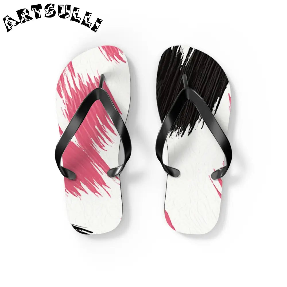 Abstract Illustration Printed Flip Flops, Artsulli - Art is Long, Life is Short, Shoes, Size, S, Color, Black sole, , , 22714503901838643602