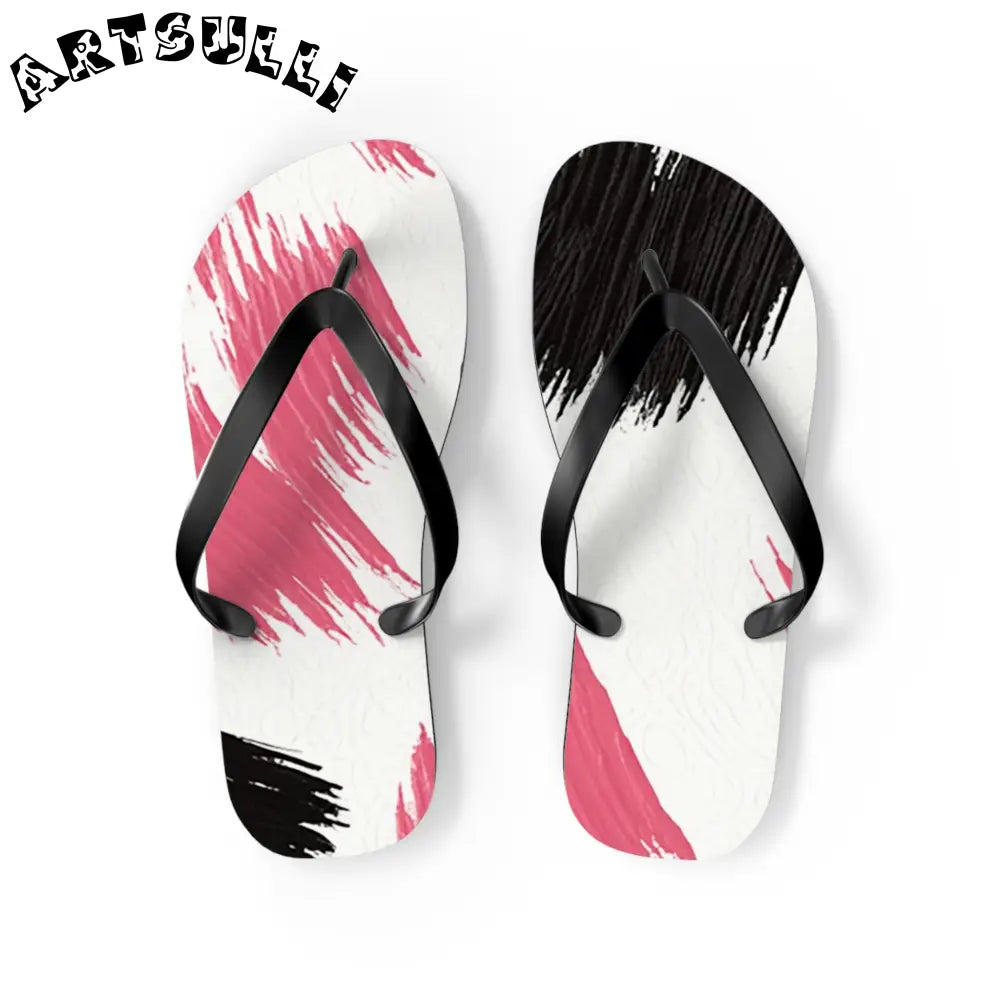 Abstract Illustration Printed Flip Flops, Artsulli - Art is Long, Life is Short, Shoes, Size, M, Color, Black sole, , , 61536309091011443939