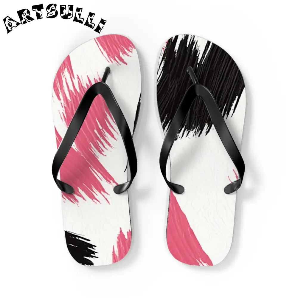 Abstract Illustration Printed Flip Flops, Artsulli - Art is Long, Life is Short, Shoes, Size, L, Color, Black sole, , , 18004524296105515541