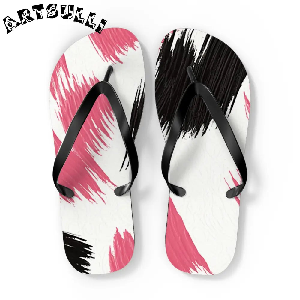 Abstract Illustration Printed Flip Flops, Artsulli - Art is Long, Life is Short, Shoes, Size, XL, Color, Black sole, , , 27770596985343895171