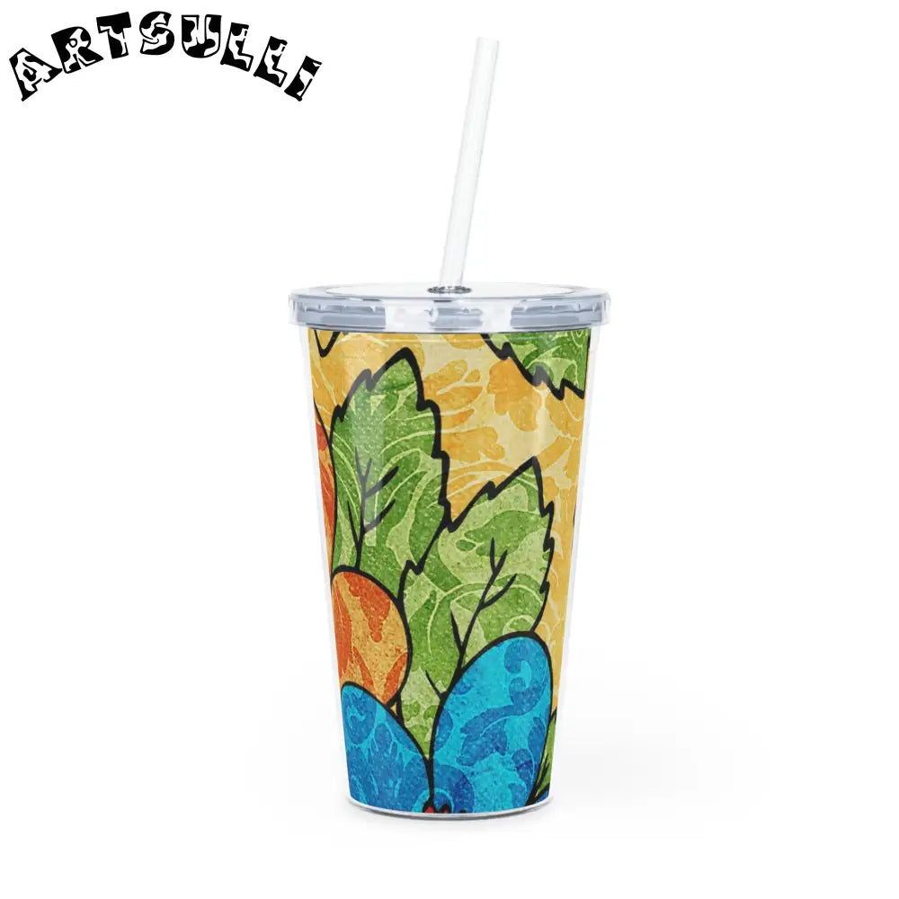 Abstract Leaf Plastic Tumbler for Tasty Drinks, Artsulli - Art is Long, Life is Short, Mug, Size, 20oz, Color, Transparent, , , 19922488074281146038