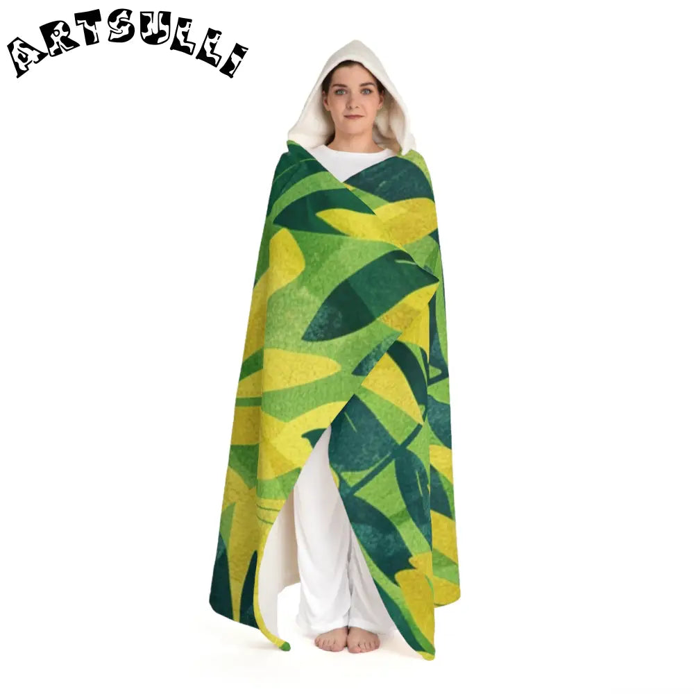 Abstract Leaf Sherpa Fleece Hooded Blanket, Artsulli - Art is Long, Life is Short, All Over Prints, , , , , , , 