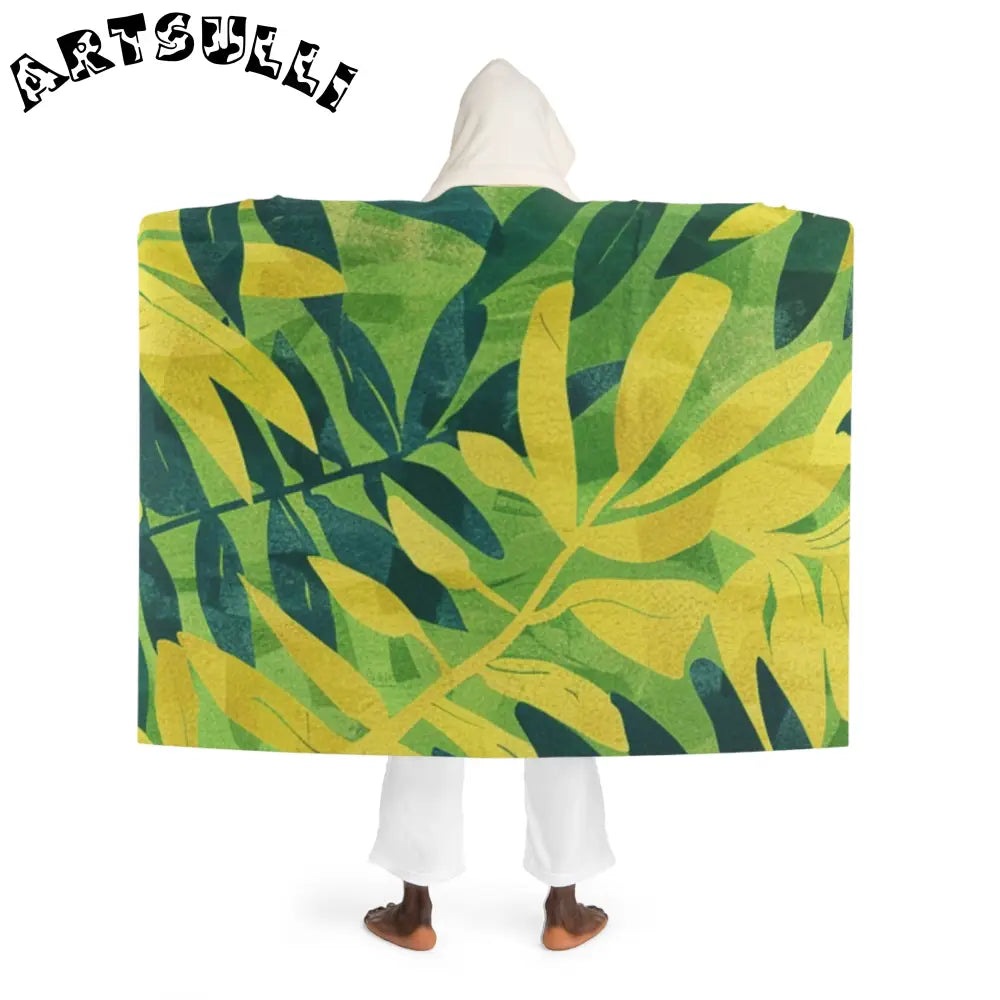 Abstract Leaf Sherpa Fleece Hooded Blanket, Artsulli - Art is Long, Life is Short, All Over Prints, , , , , , , 