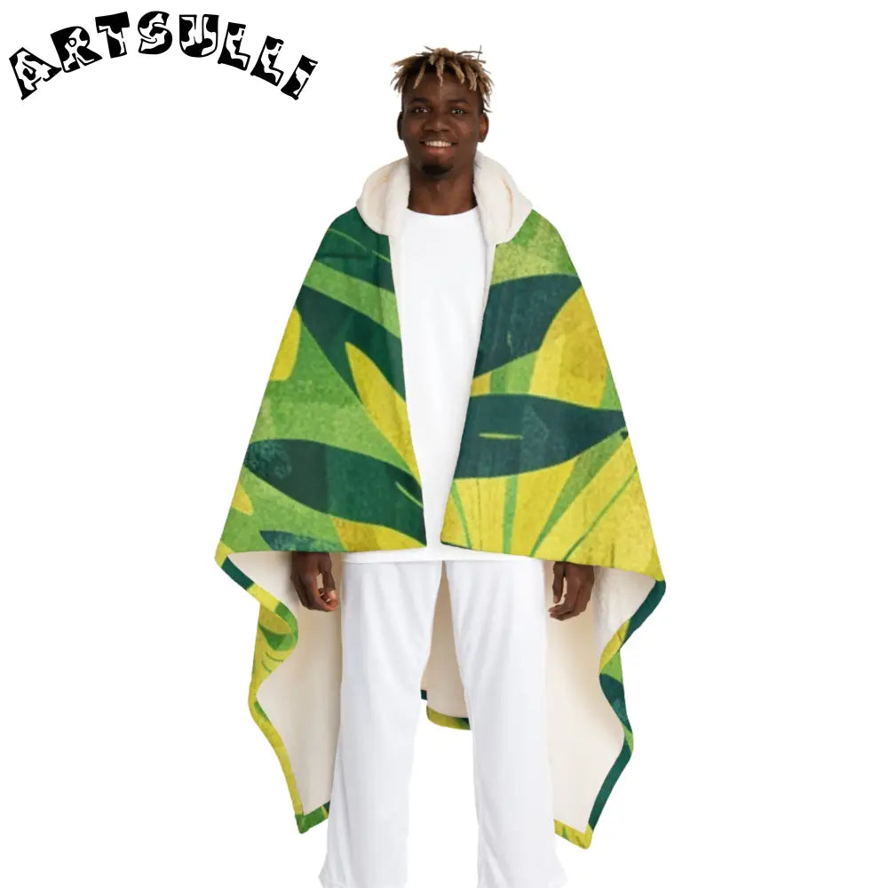 Abstract Leaf Sherpa Fleece Hooded Blanket, Artsulli - Art is Long, Life is Short, All Over Prints, Size, One size, Color, Cream, , , 39801186649345835231