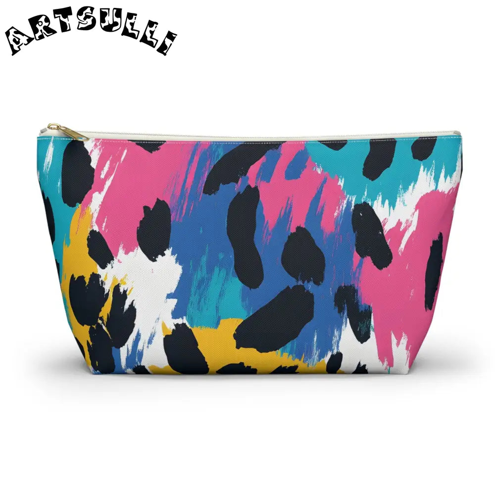 Abstract Leopard Print T-Bottom Pouch Excellent Pencil Case, Artsulli - Art is Long, Life is Short, Bags, Size, Large, Color, White zipper, , , 33813661068279969459