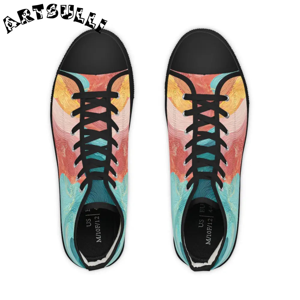 Abstract Marble Men's Multi-Color Breathable Polyester High-Top Canvas Sneakers, Artsulli - Art is Long, Life is Short, Shoes, , , , , , , 