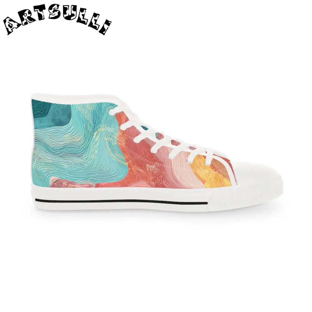 Abstract Marble Men's Multi-Color Breathable Polyester High-Top Canvas Sneakers, Artsulli - Art is Long, Life is Short, Shoes, , , , , , , 