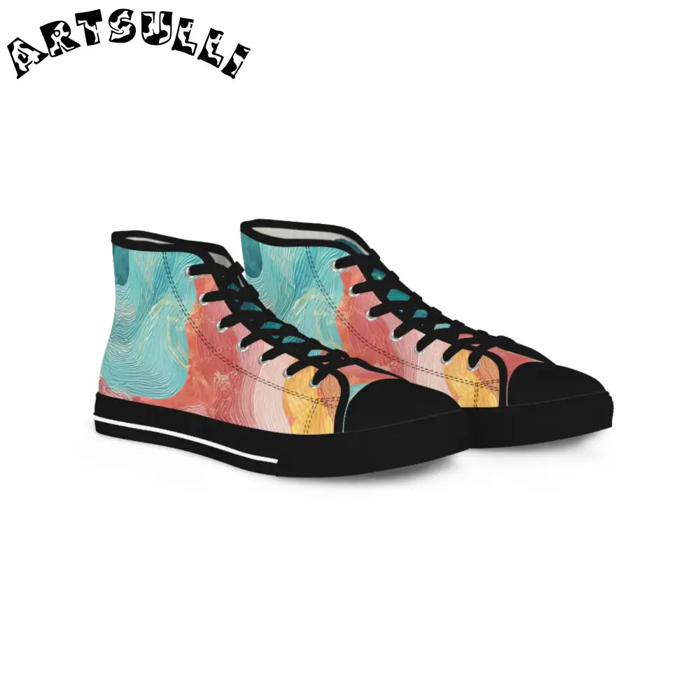 JAKKOUTTHEBXX Abstract Marble Men’s Multi-Color Breathable Polyester High-Top Canvas Sneakers 2025