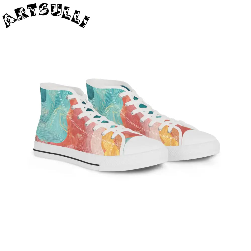 JAKKOUTTHEBXX Abstract Marble Men’s Multi-Color Breathable Polyester High-Top Canvas Sneakers 2025