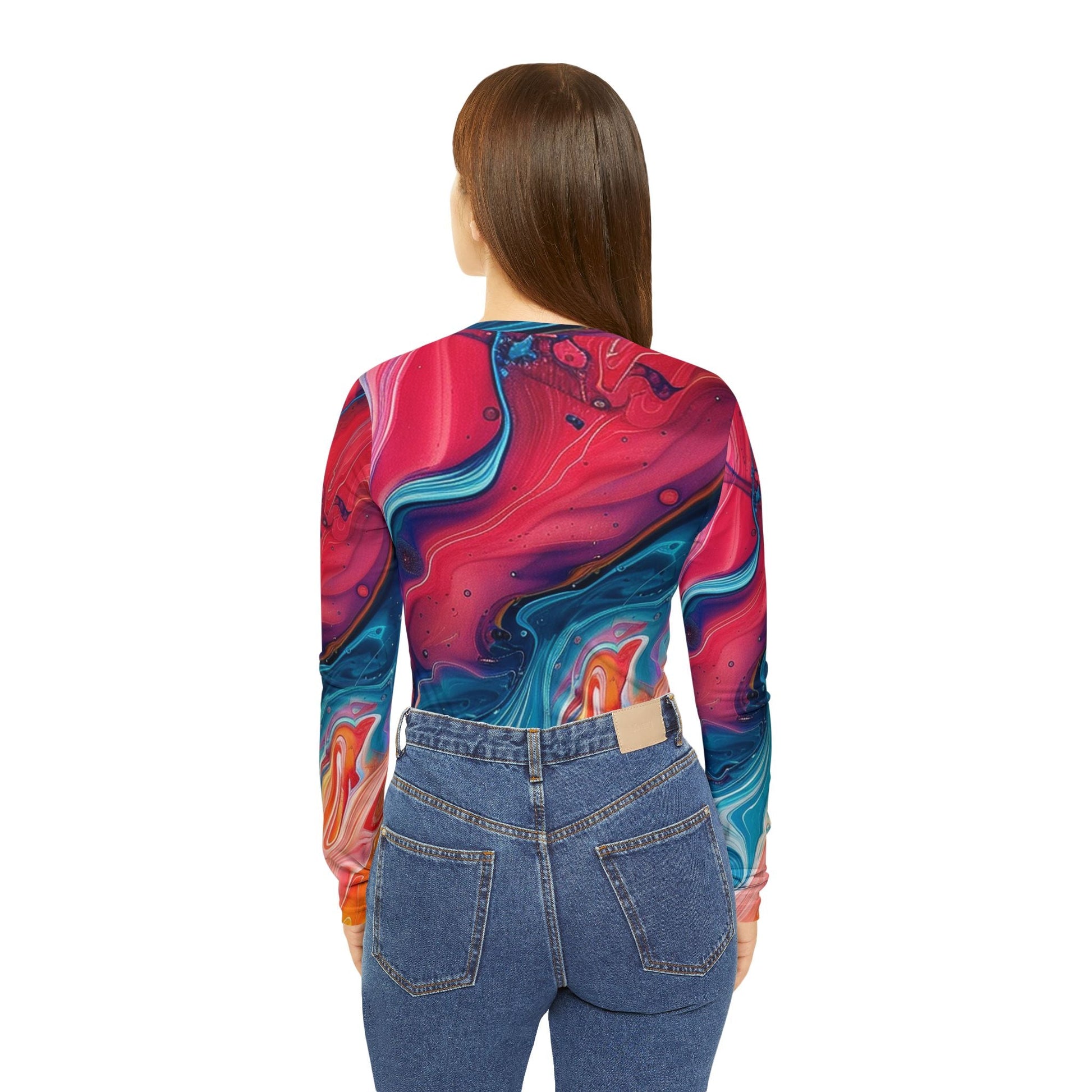 Abstract Marble V-Neck Long Sleeve Top, Artsulli - Art is Long, Life is Short, All Over Prints, , , , , , , 