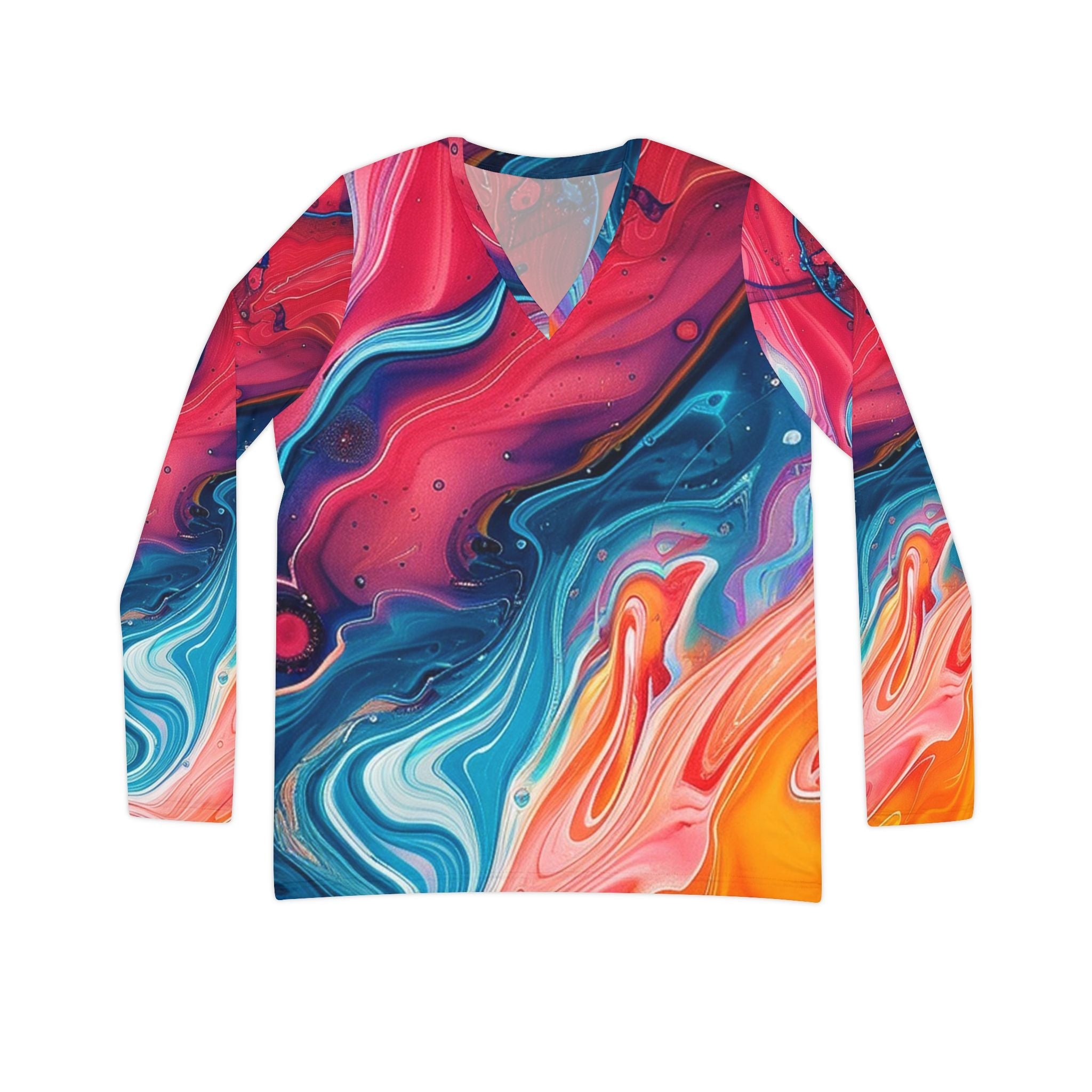 Printify Abstract Marble V-Neck Long Sleeve Top 2025