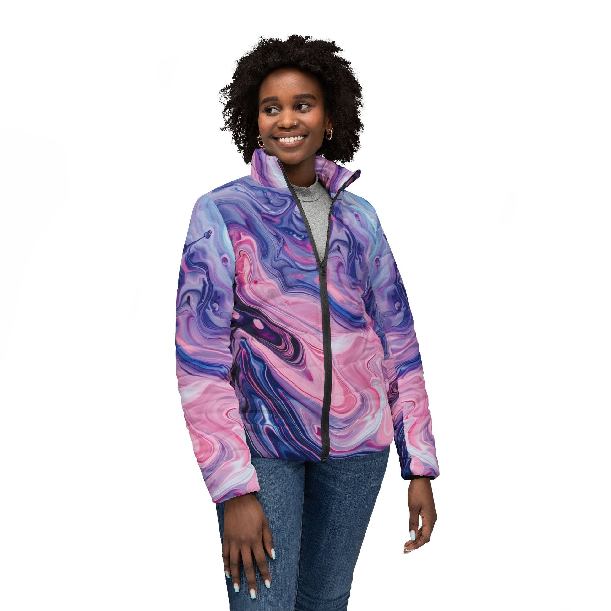 Abstract Marbled Puffer Jacket, Artsulli - Art is Long, Life is Short, All Over Prints, , , , , , , 