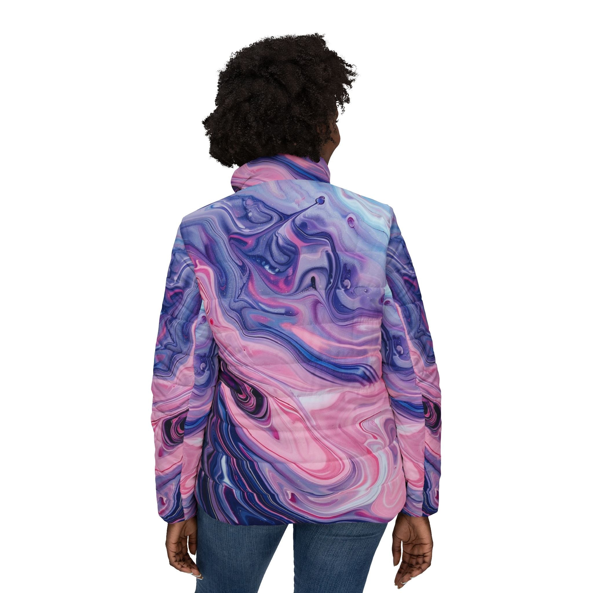 Abstract Marbled Puffer Jacket, Artsulli - Art is Long, Life is Short, All Over Prints, , , , , , , 