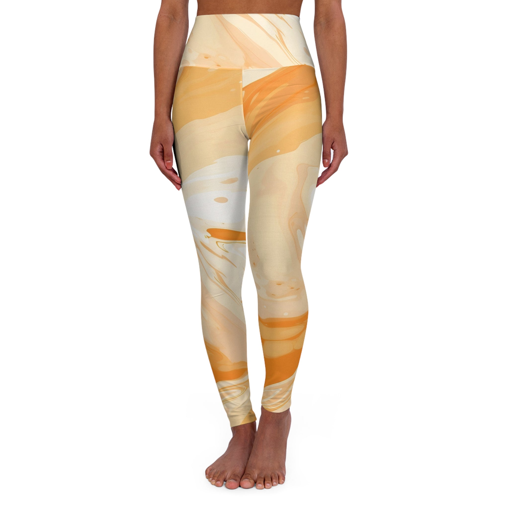 Abstract Orange and Cream High Waisted Yoga Leggings, Artsulli - Art is Long, Life is Short, All Over Prints, Size, XS, , , , , 16807791489547574812