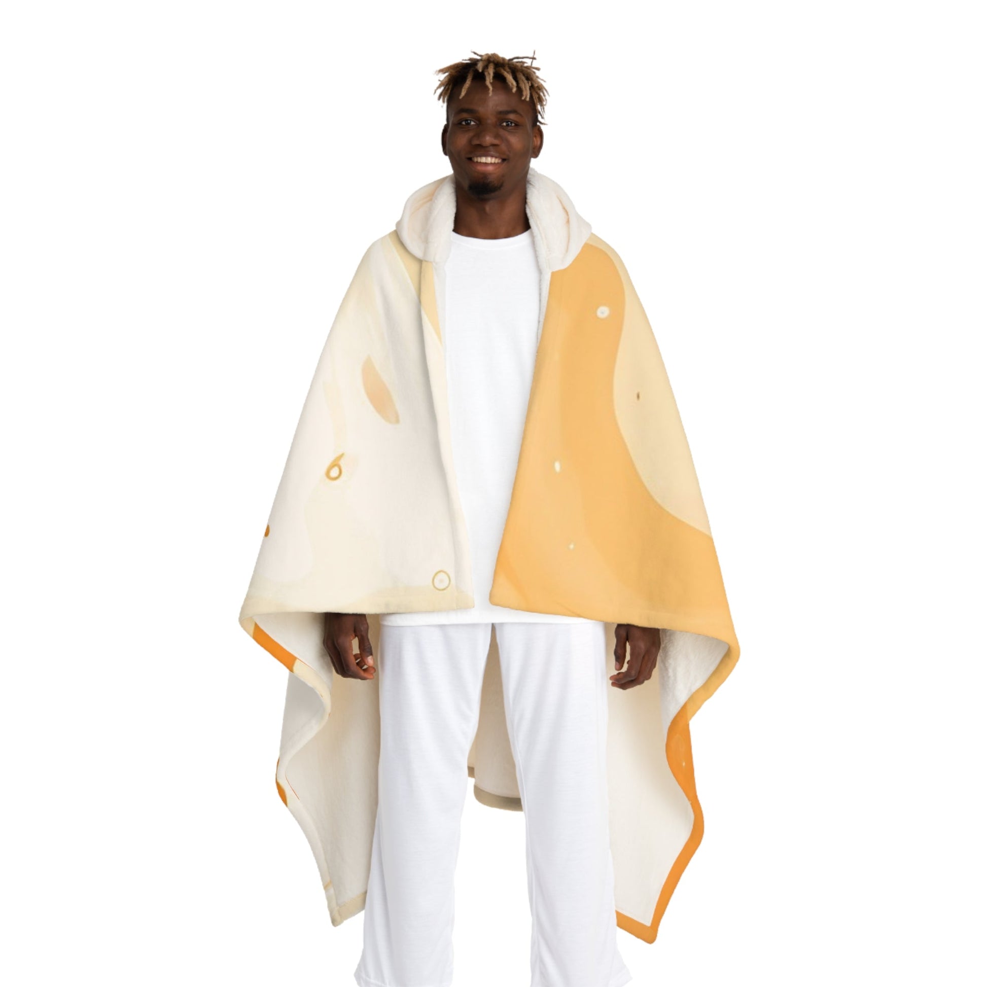 Abstract Orange and White Hooded Fleece Blanket, Artsulli - Art is Long, Life is Short, All Over Prints, Size, One size, Color, Cream, , , 23970257108673276216
