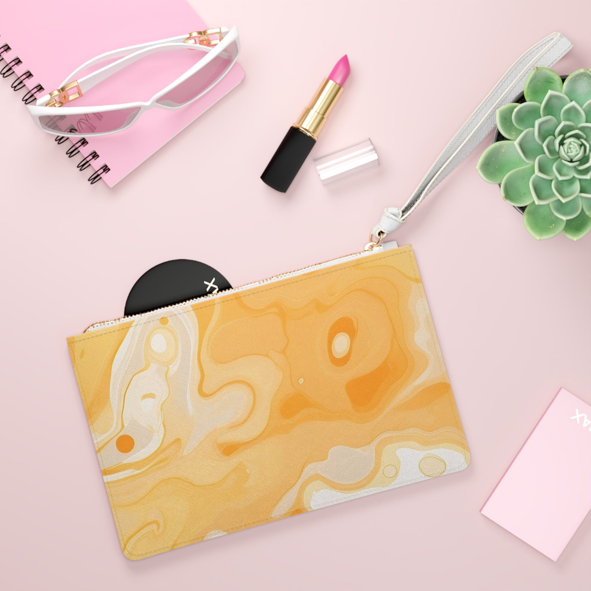 Abstract Orange and White Swirl Clutch Bag, Artsulli - Art is Long, Life is Short, Bags, , , , , , , 