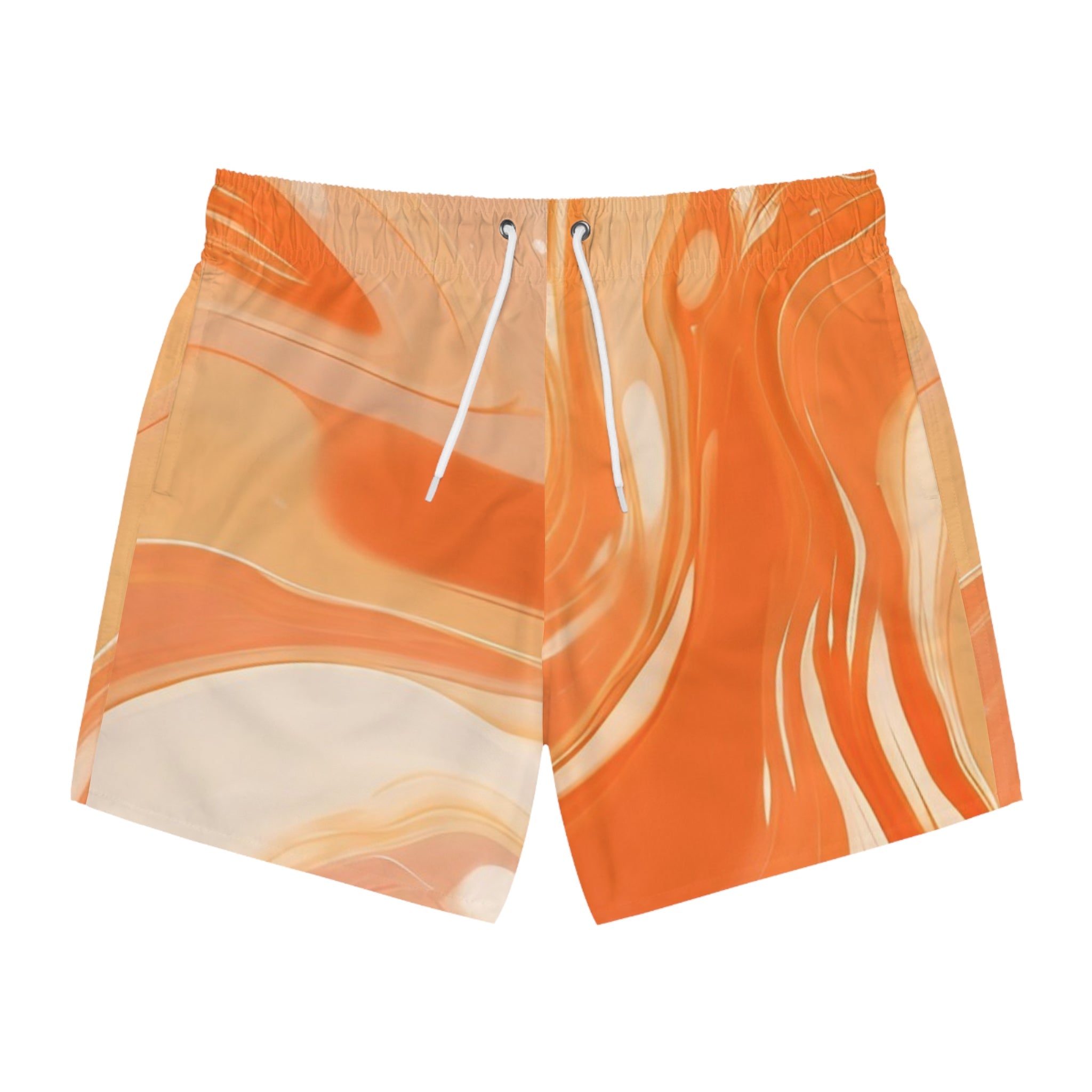 Abstract Orange Swirl Men's Swim Trunks, Artsulli - Art is Long, Life is Short, All Over Prints, Size, XS, Color, Seam thread color automatically matched to design, , , 73815967068740969926