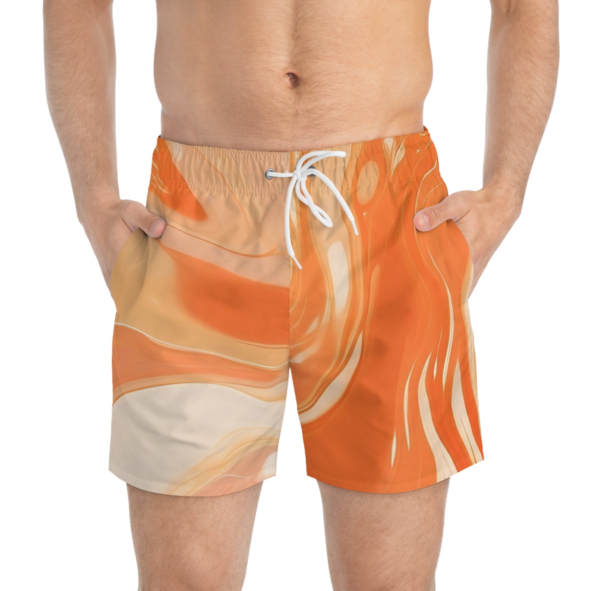 Abstract Orange Swirl Men's Swim Trunks, Artsulli - Art is Long, Life is Short, All Over Prints, , , , , , , 