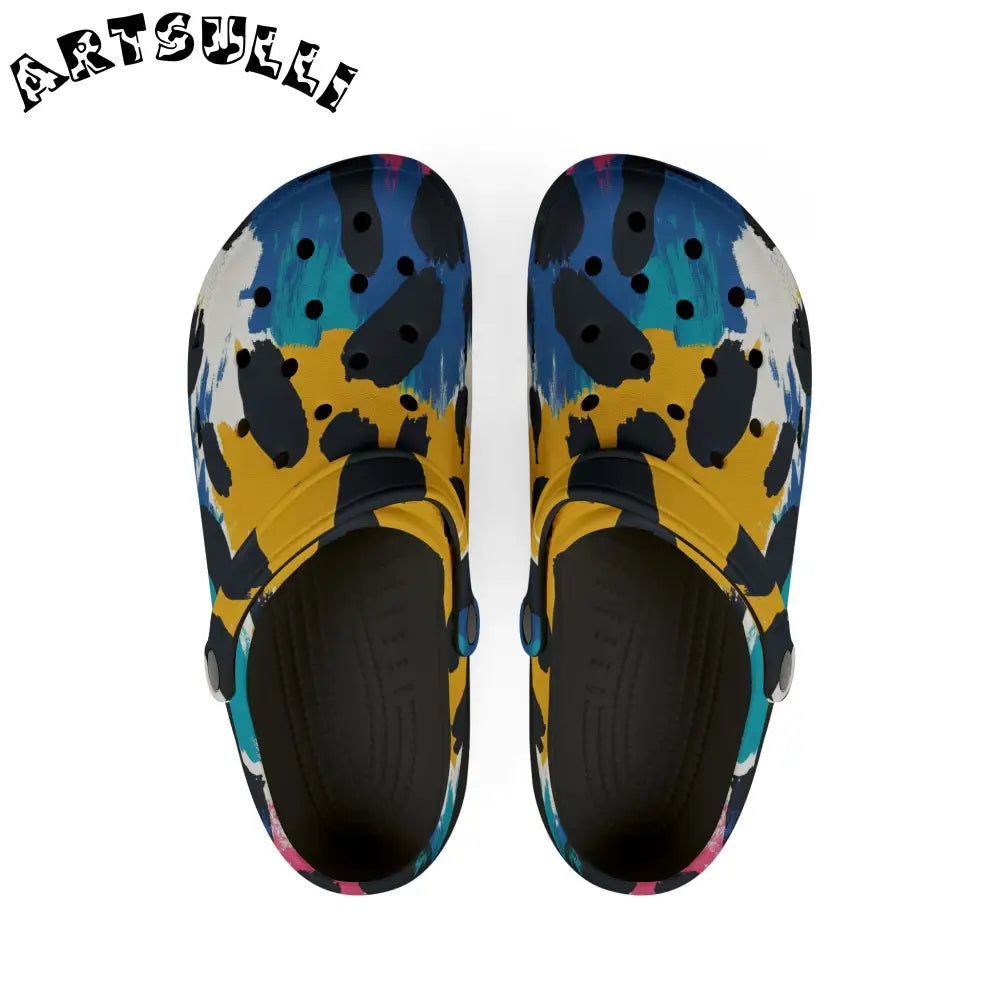 Abstract Paint Brush Strokes Comfort Clogs, Artsulli - Art is Long, Life is Short, Shoes, Size, US 6 (Women's), Color, Black, , , 15502359216959976538